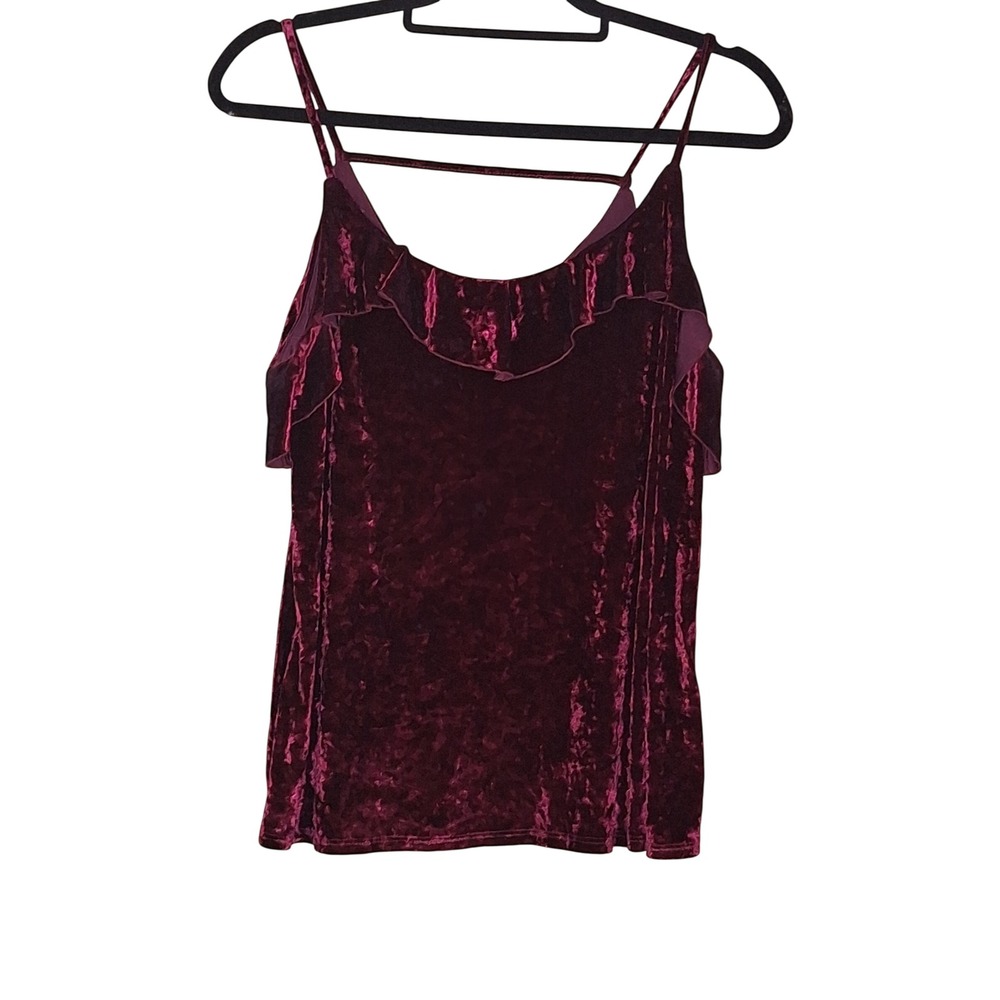 Grayson Threads Whimsygoth Burgundy Crushed Velvet Ruffle Tank Cami Top Medium